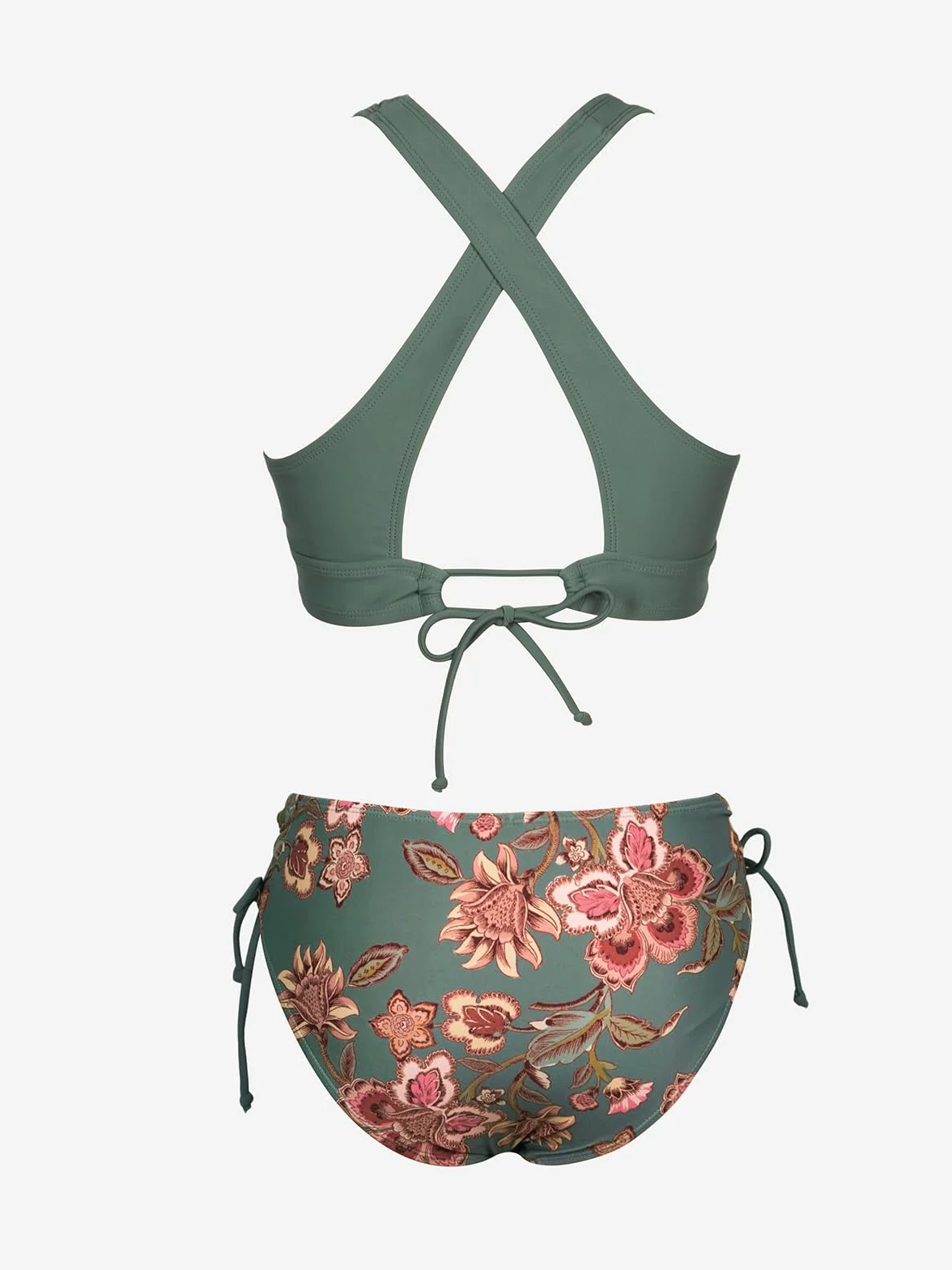 CUPSHE Conjunto de bikini para mujer, traje de baño de dos piezas, cuello en V, parte superior triangular, tirantes anchos, espalda cruzada, cordones y tiro medio