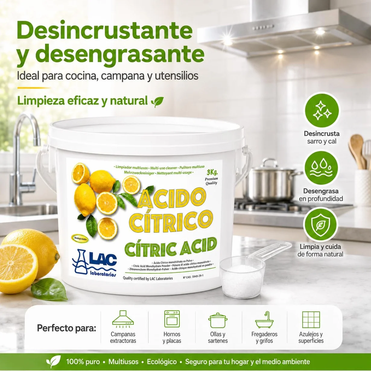Ácido Cítrico Anhidro Natural 100% Puro 3 kg Laboratorios LAC - DIASA