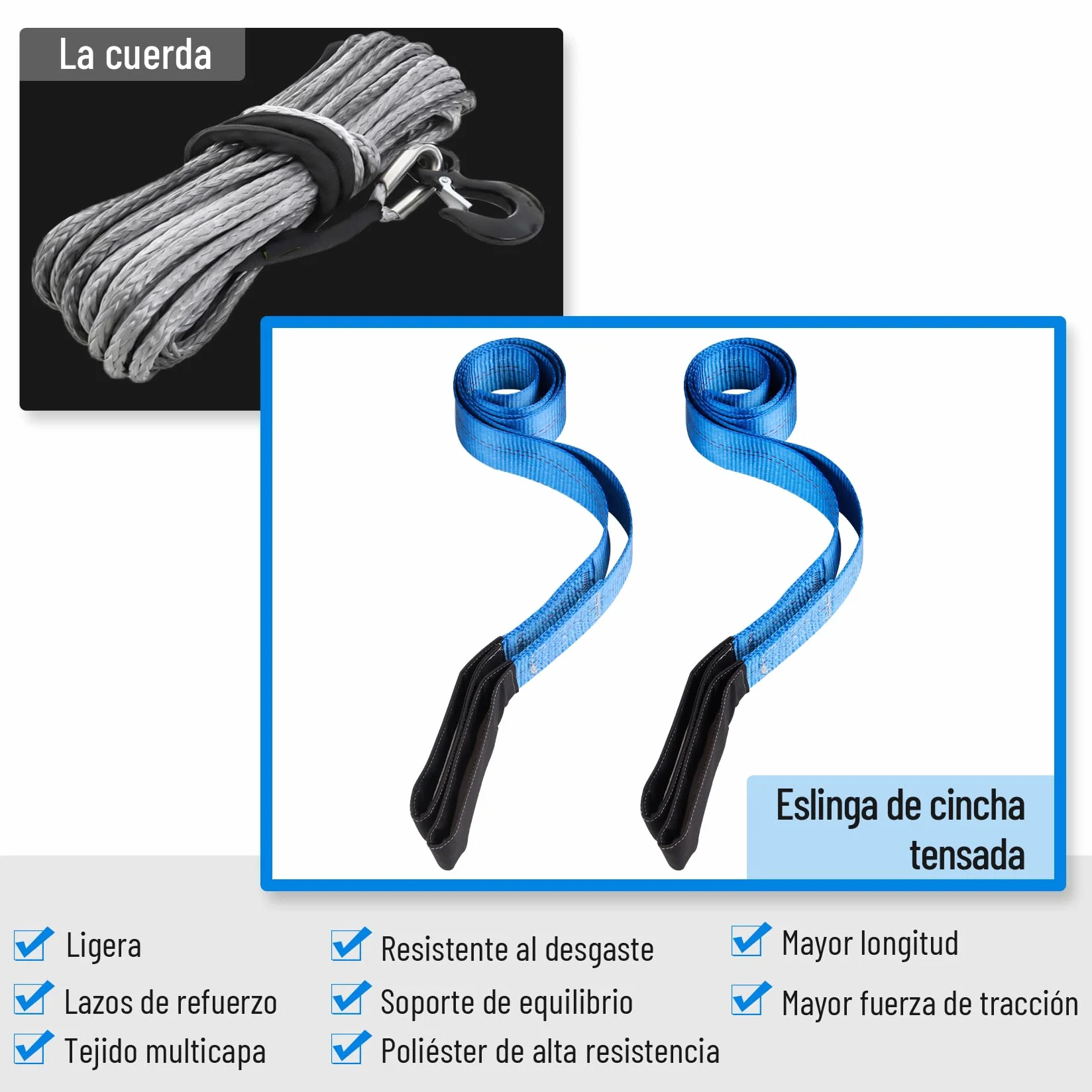 Eslinga Plana Doble Pindex 2 1.8 m 1000 kg, Eslinga de Elevación para Cabrestante, Grúa, Azul