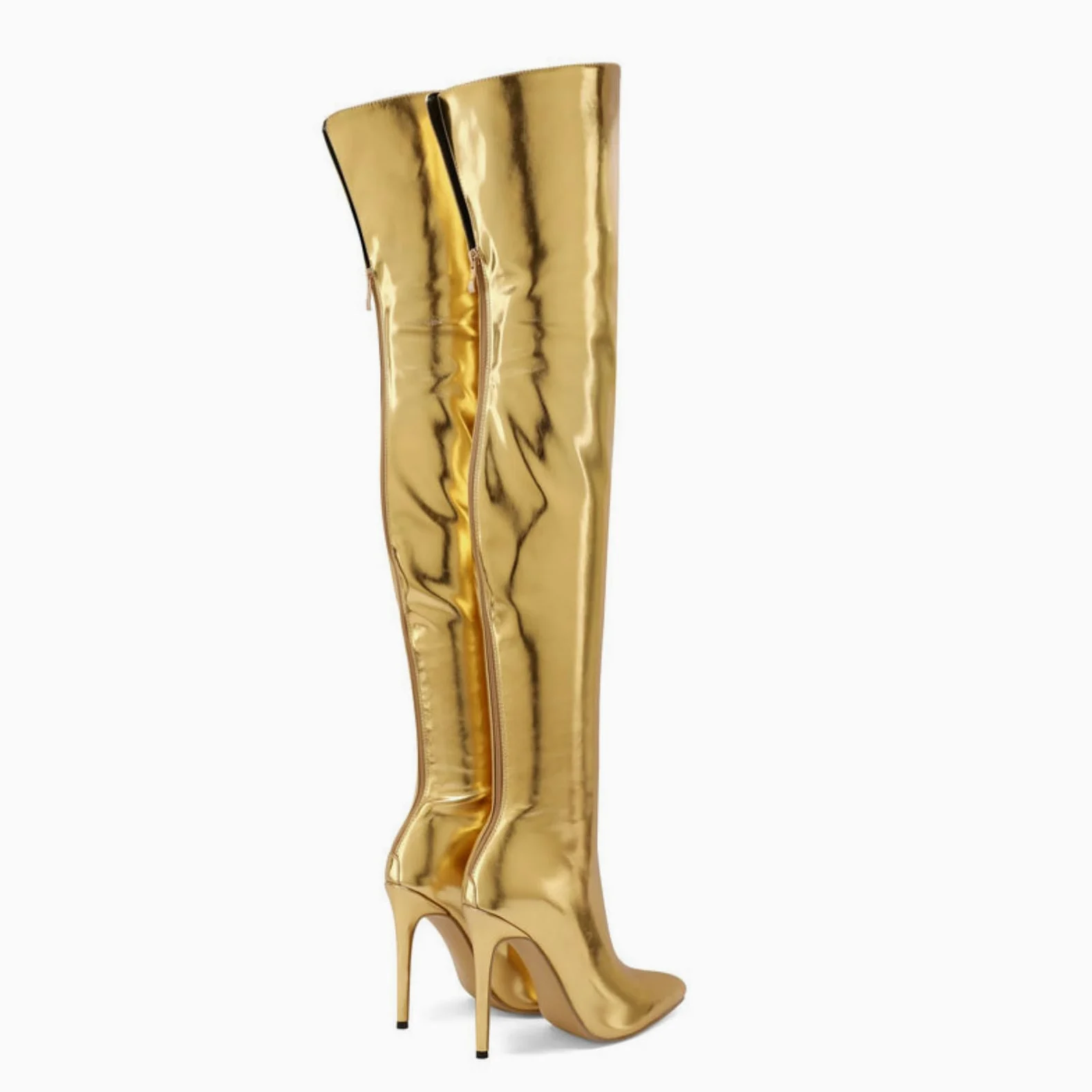 Mujer Botas De Punta Fina Botines Altos Tacón Estileto Botas Largas con Cremallera Trasera Botas De Moto De Cuero Botas Invernales Elásticas Botas De Montar Slouch