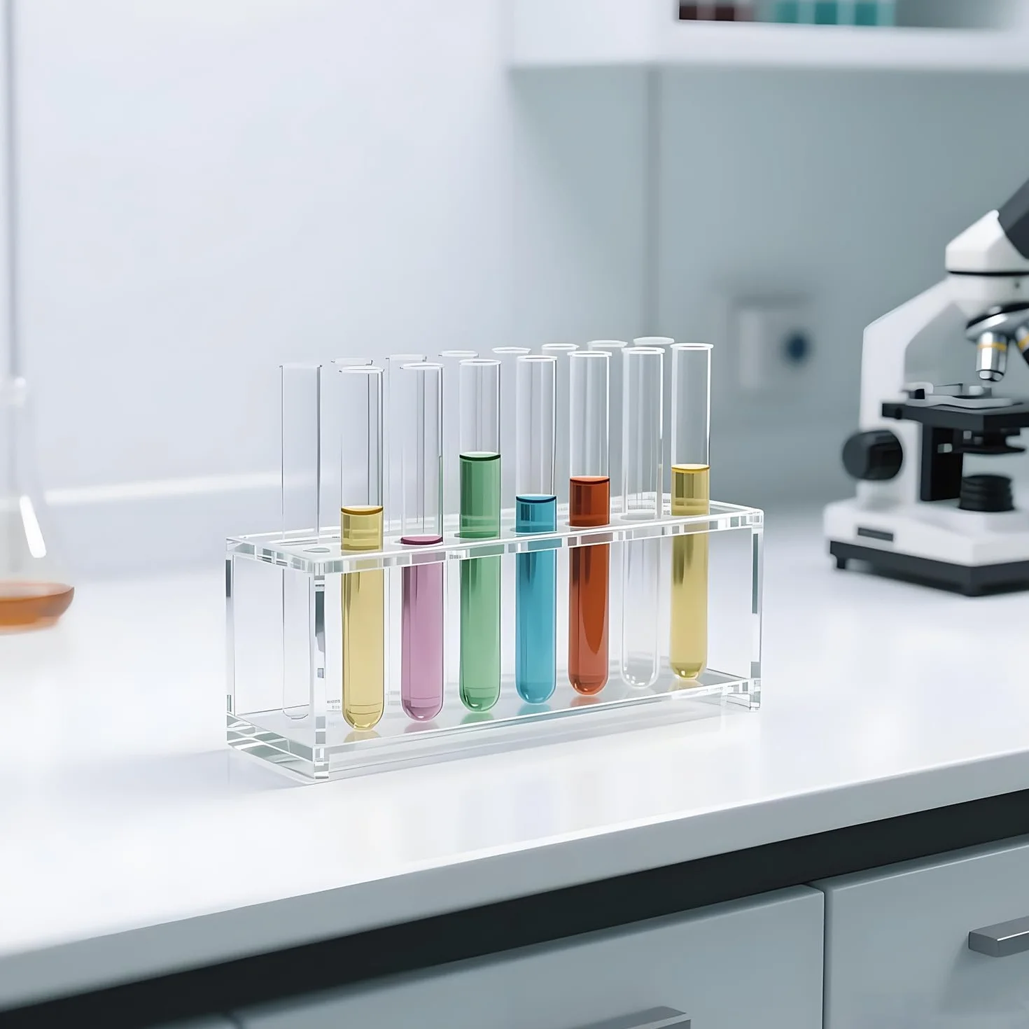 Zócalos de acrílico transparente para tubos de ensayo de 10 ml - 12 unidades