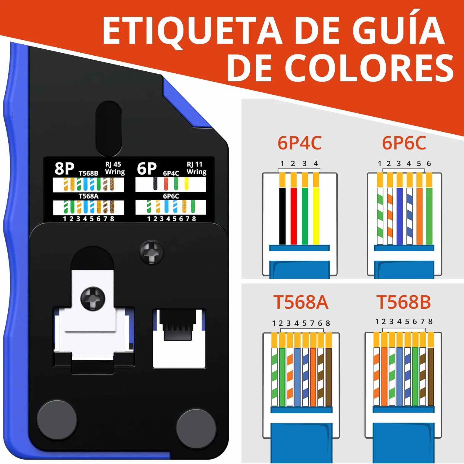GETLITOOL Crimpadora RJ45 Kit Completo con 60 Conectores Cat6 Dorados Pelacables Probador de Red Herramientas para Crimpar Ethernet Cat5e/Cat6/Cat6a/Cat7
