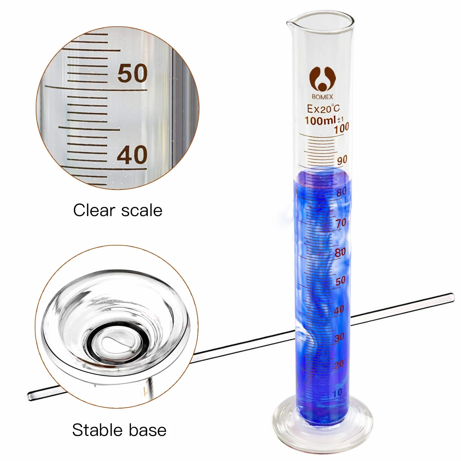 Set de Experimentación de 5 Piezas con Probeta de Medición de Líquido 5ml 10ml 25ml 50ml 100ml, Varilla de Cristal