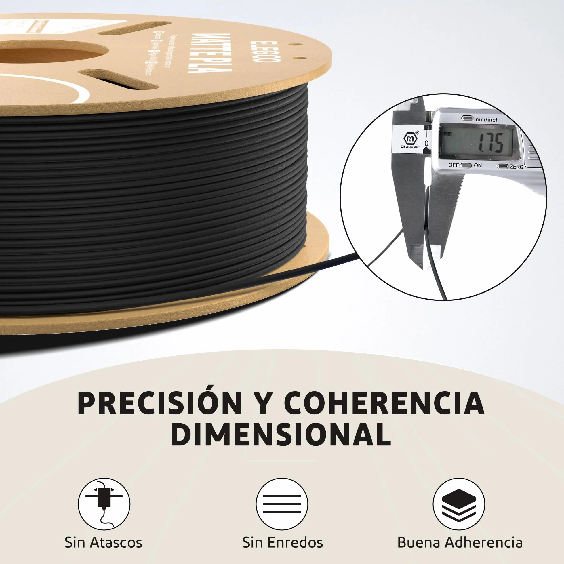 ELEGOO Filamento PLA MATE 1.75mm 1KG Beige para Impresora 3D Precisión Dimensional +/- 0.02mm