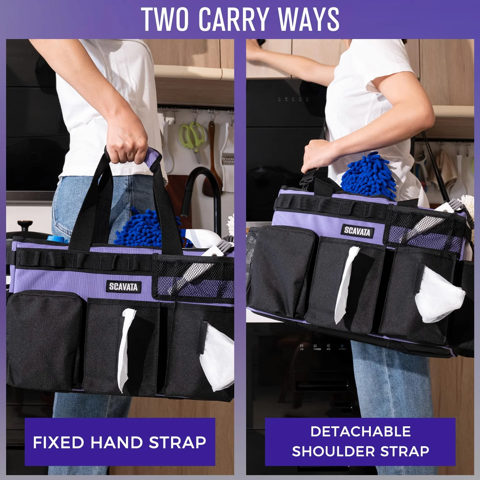 SCAVATA Bolsa de Limpieza portátil, Organizador de Suministros de Limpieza con asa y Correas de Hombro para amas de casa, organizadores de Herramientas de Limpieza Debajo del Fregadero y Coche con 4