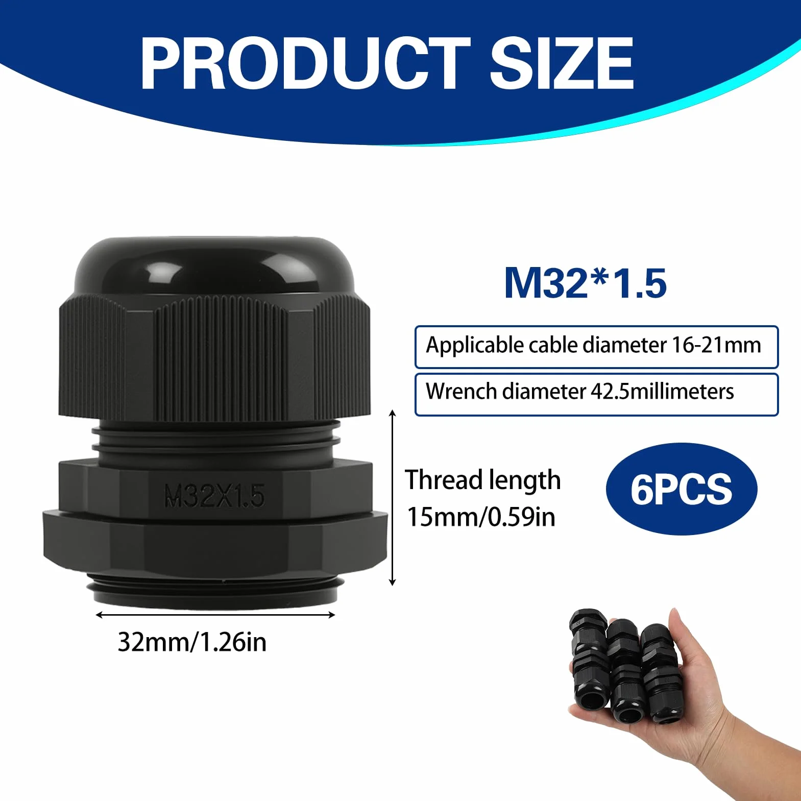 Prensaestopas M32 IP68 Conectores de Cable Nailon Impermeables Contratuerca Arandela 18-25mm