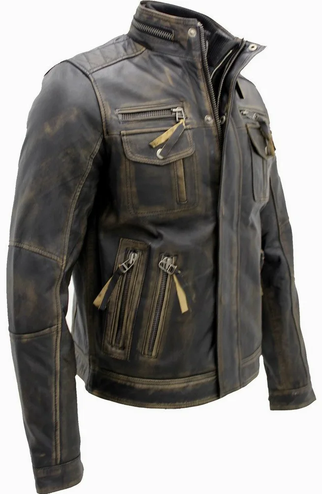 Infinity Leather Negro de la vendimia caliente Brando chaqueta de motociclista de cuero de los hombres