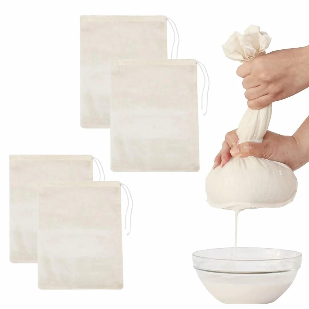 Bolsas de Leche de Nuez Reutilizables 100% Algodón 4 Piezas 20x30 30x45 cm