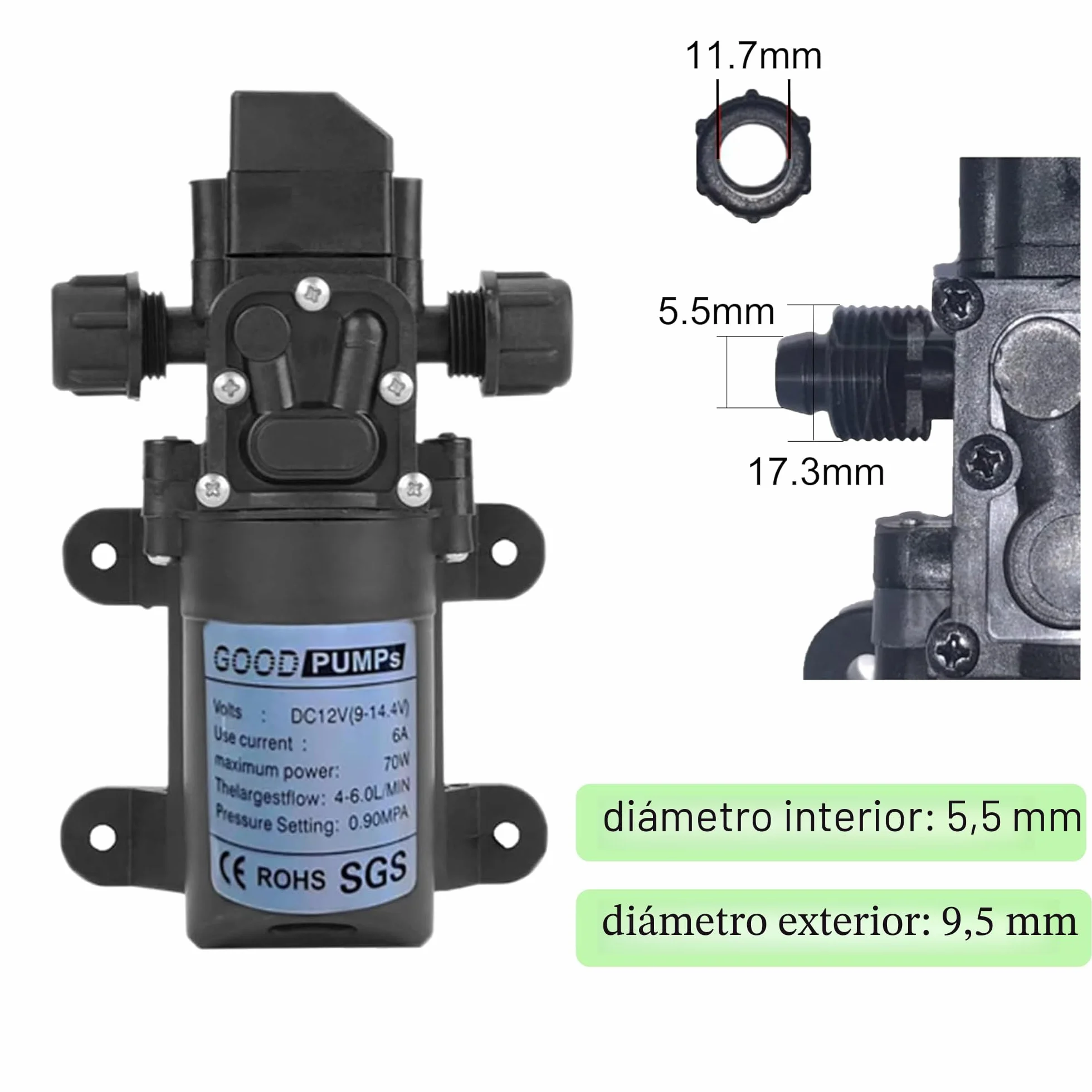 Omba Bomba de Agua 12V 0.9Mpa 6L 70W Alta Presión Autocebante para Jardín Caravana Camping