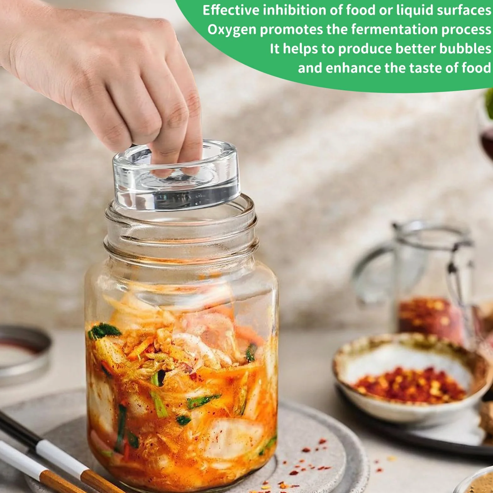 Pesos de Fermentación de Vidrio 7cm, Juego de 4 Piezas con Mangos Ranurados para Chucrut, Kimchi, Encurtidos