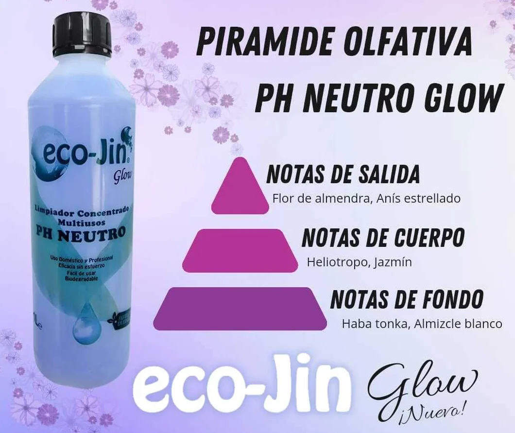 ECO-JIN Limpiador Multiusos Extra Concentrado PH Neutro Glow con Difusor Aroma Jazmin y Violetas