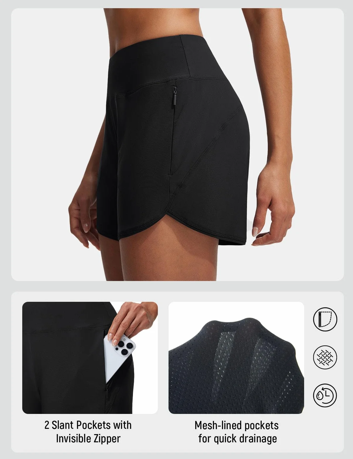 baleaf Bañador para mujer de 4 pulgadas UPF50+ de secado rápido, cintura alta, pantalones cortos con bolsillos
