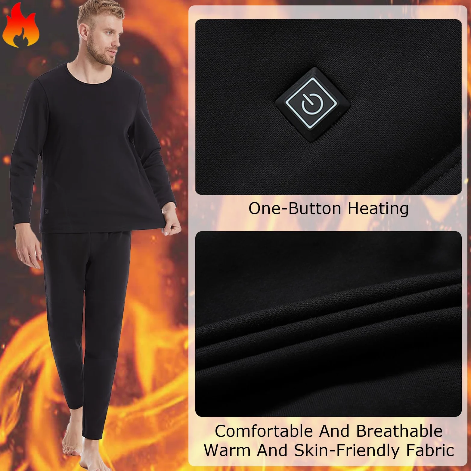Conjunto de Ropa Interior térmica eléctrica para Hombre, Camiseta y Pantalones con calefacción de 28 Zonas y batería, para Exteriores.
