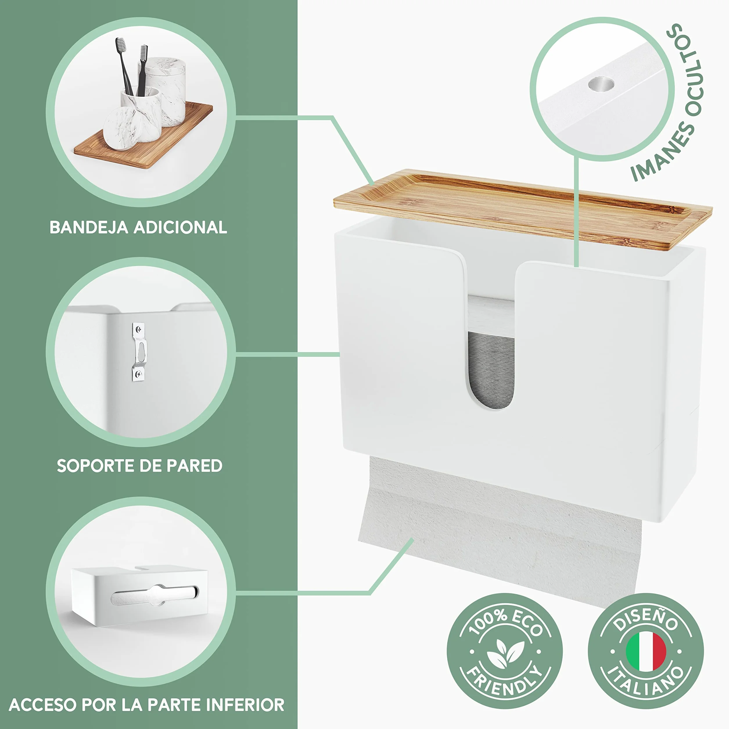 Nature Supplies Dispensador de Toallas de Madera de Bambú para Papel Secamanos Plegadas en C, Z e Intercaladas