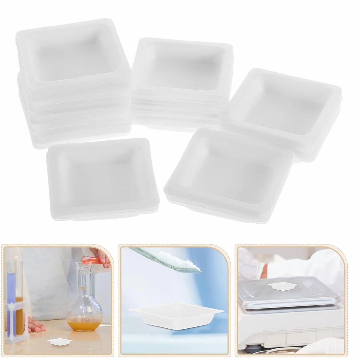 Platillos de Pesaje de Plástico 100 Piezas para Laboratorio Bandejas Pequeñas