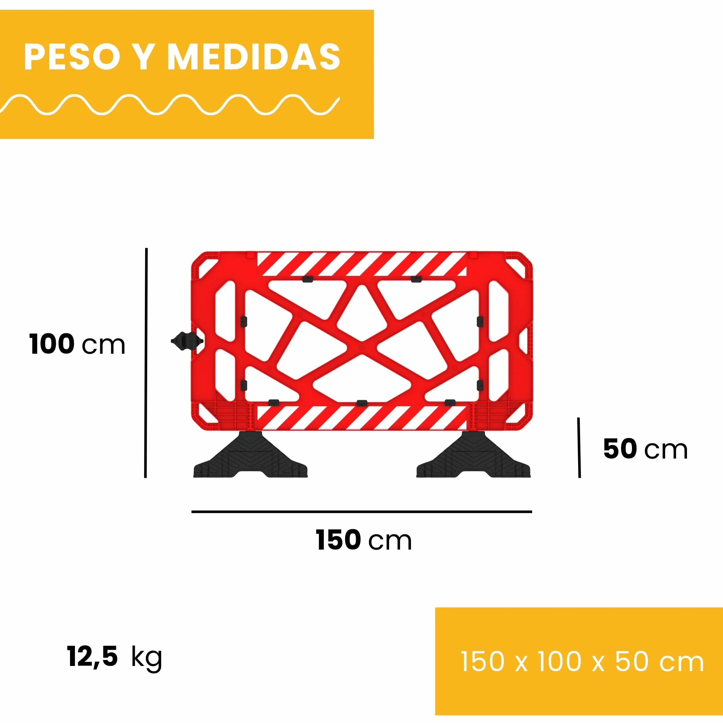 Valla de Obra Peatonal de Plástico 150 cm Rojo 1 Unidad