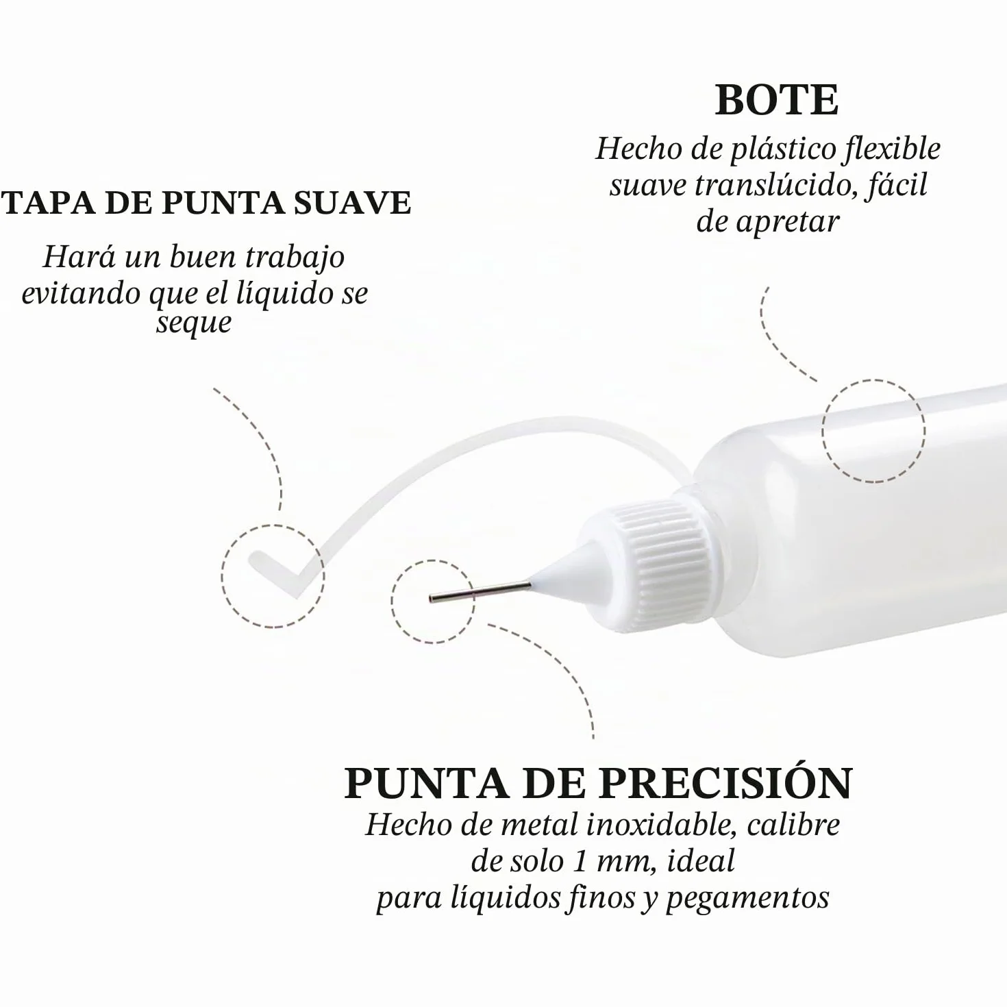 Aplicador de Pegamento 10ml, Botella de Plástico con Punta de Aguja, Precisión para Manualidades