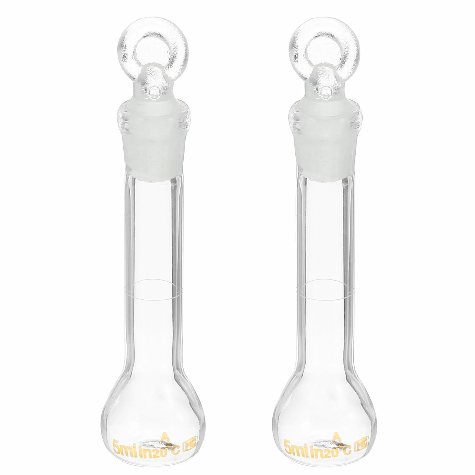 PATIKIL Matraz Volumétrico 5 ml, 2 Unidades, Vidrio Borosilicato 3.3 con Tapón de Vidrio, Tolerancia 0.21 ml