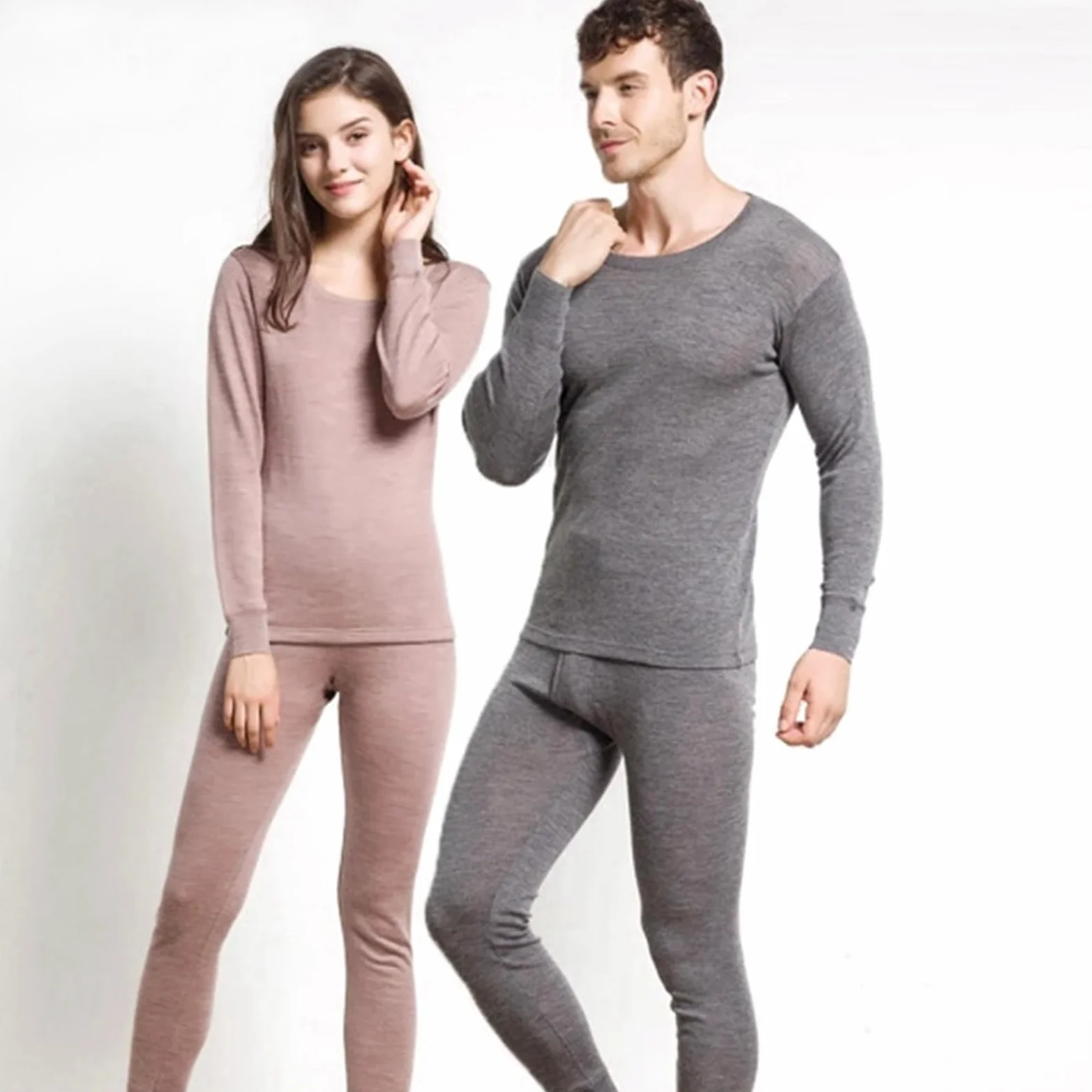 Ropa Termica Pare Mujer Conjunto de lana for hombre y mujer, conjunto de ropa interior térmica de lana, capa Base larga John de invierno, parte superior e inferior gruesa cálida(Women Lt Camel,M)