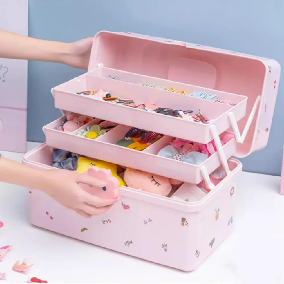 1 caja de almacenamiento de accesorios para el cabello de los niños rosa con banda de goma (extra)