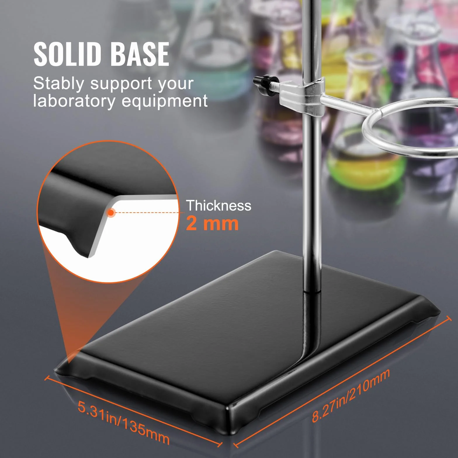 VEVOR Soporte de Laboratorio 2 Juegos Acero Varilla 60cm Base Hierro Fundido 210,82x135 mm con Abrazaderas