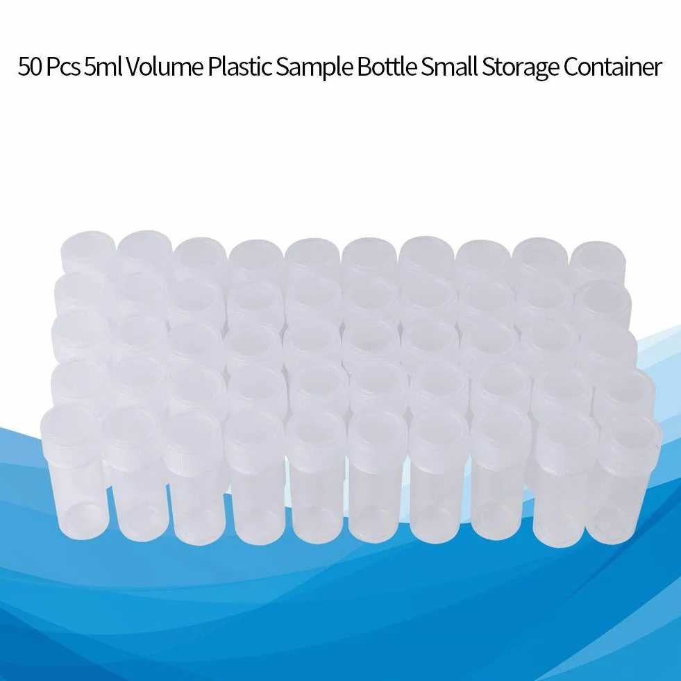 Botella de muestra de plástico 5 ml 100 Pcs botes pequeños con tapa