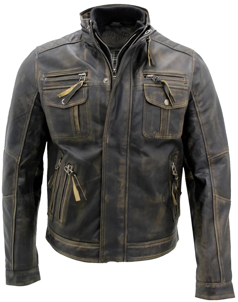 Infinity Leather Negro de la vendimia caliente Brando chaqueta de motociclista de cuero de los hombres