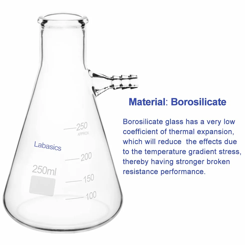 Labasics Matraz Filtrante de Vidrio de Borosilicato Cuello de Perno con Tubulación 250 ml