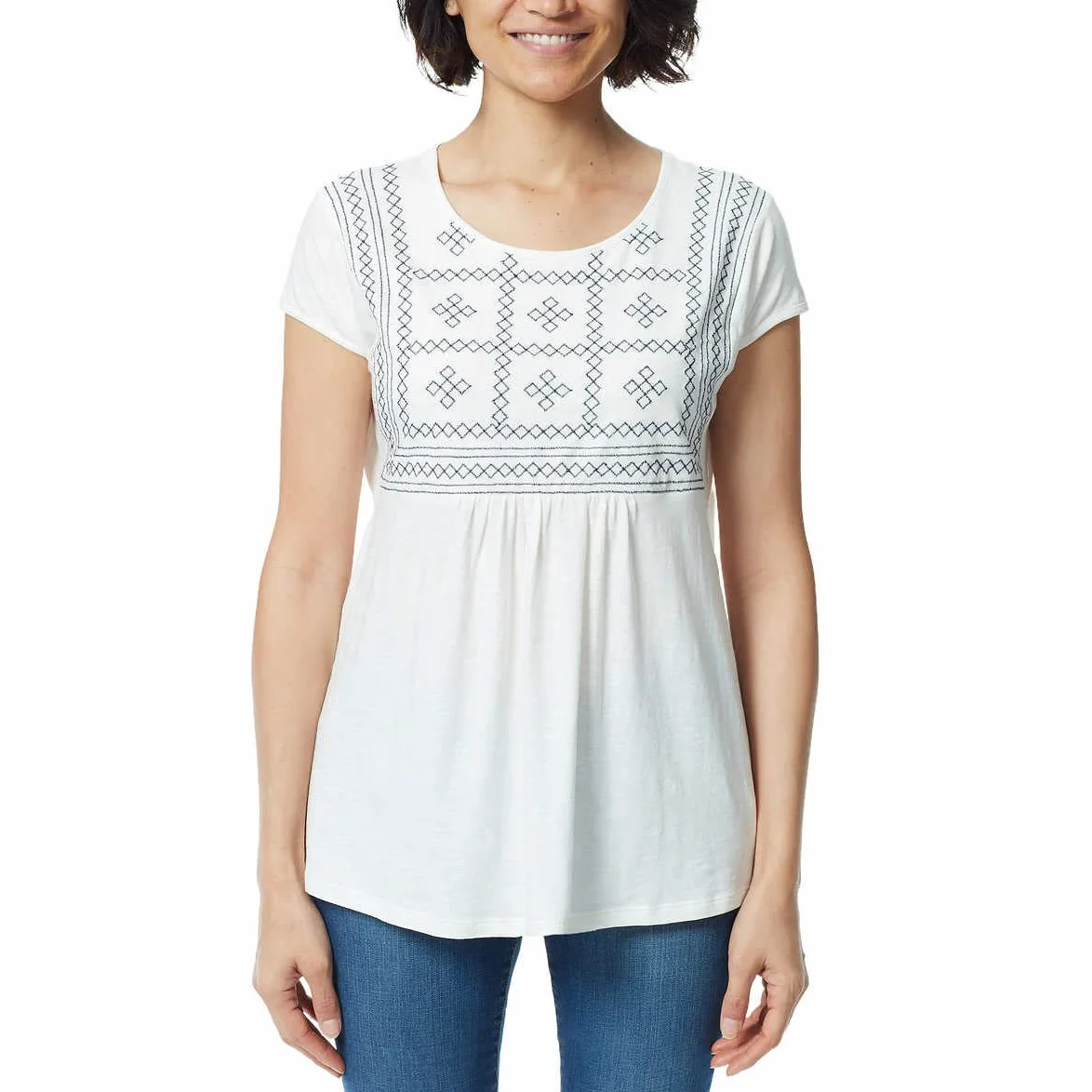 Gloria Vanderbilt Camiseta bordada para mujer, cuello redondo, manga corta, camiseta de manga corta para mujer