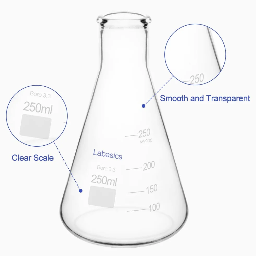 Matraz Erlenmeyer Boca Estrecha 250ml Cristal Borosilicato Labasics