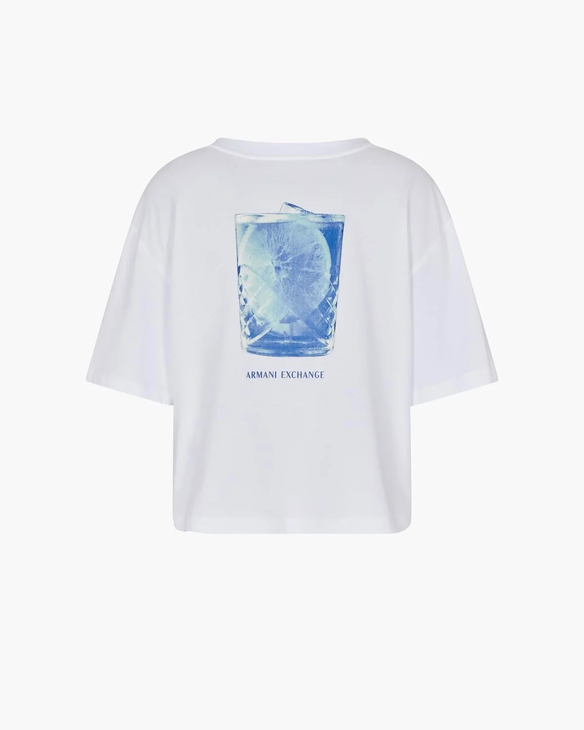 Armani Exchange Camiseta de Manga Corta para Mujer con Estampado Recortado, Blanco, M