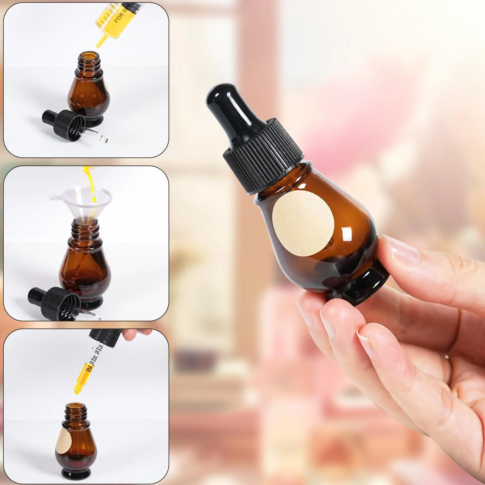 Frasco Cuentagotas Cristal 10ml Ambar Botellas de Vidrio con Pipeta para Aceite Esencial