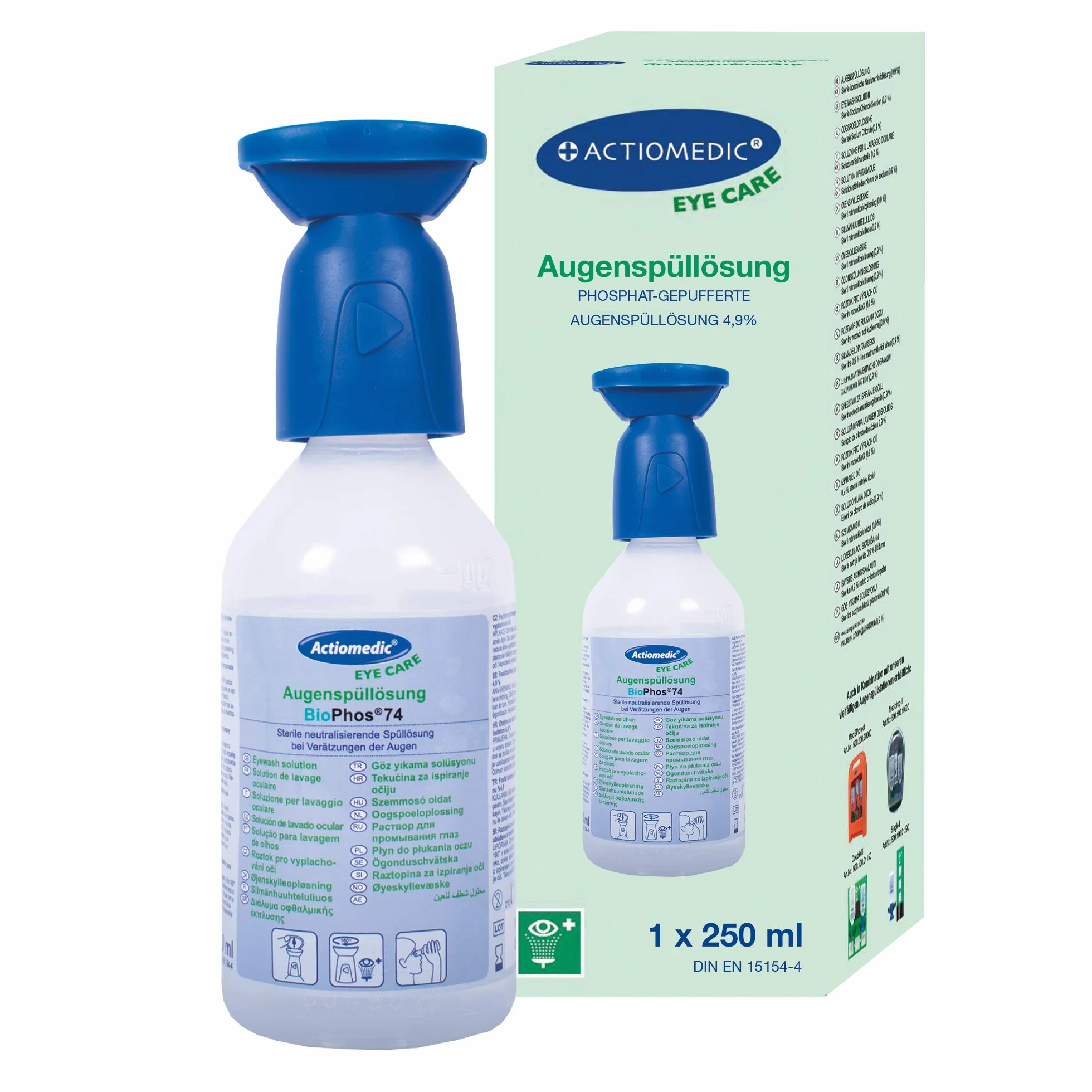 ACTIOMEDIC Lavado de ojos solución enjuague tamponada fosfato BioPhos74 4,9% estéril