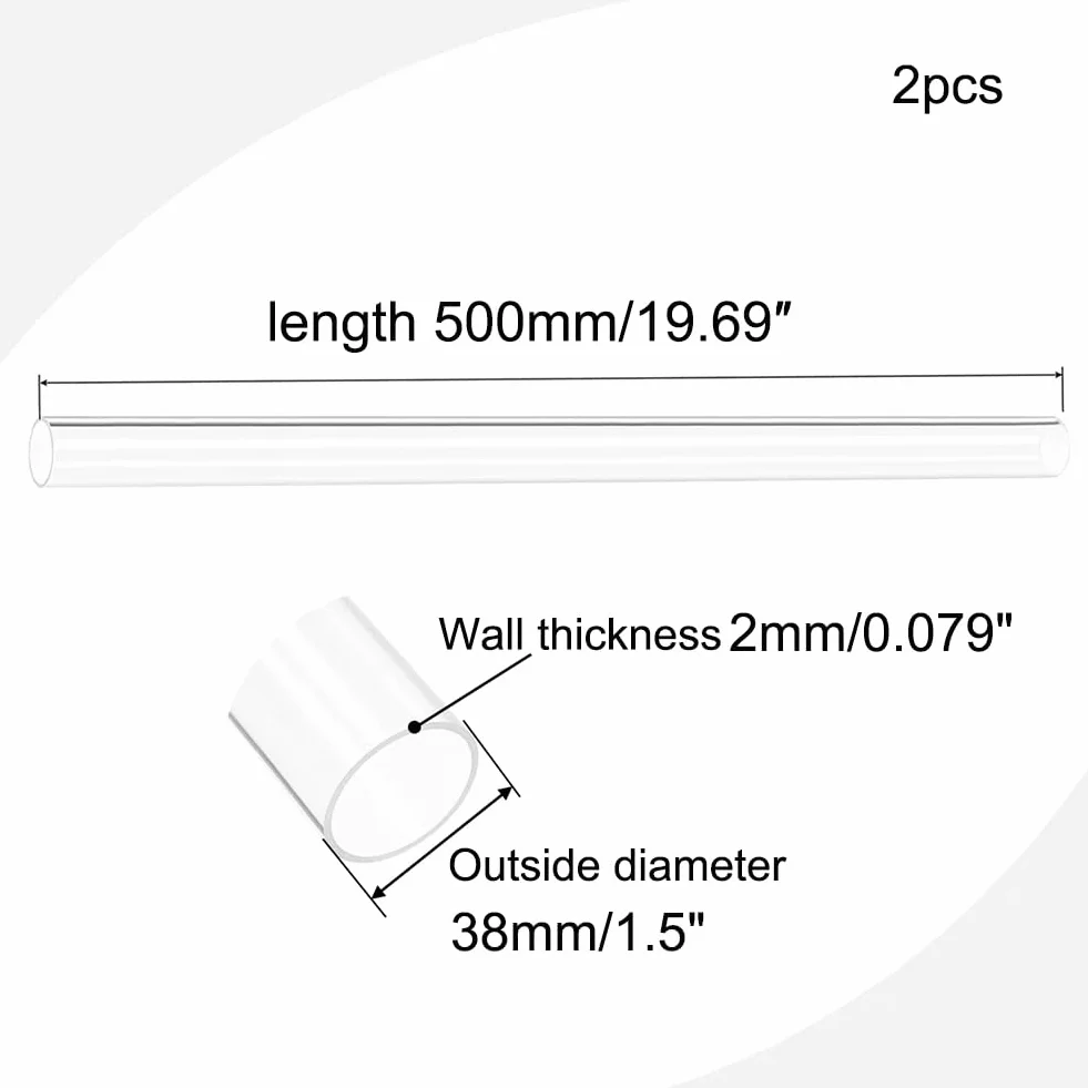 Tubo Transparente Rígido Policarbonato 38mm x 2mm Diámetro Externo 20mm-38mm para Acuario Decoración