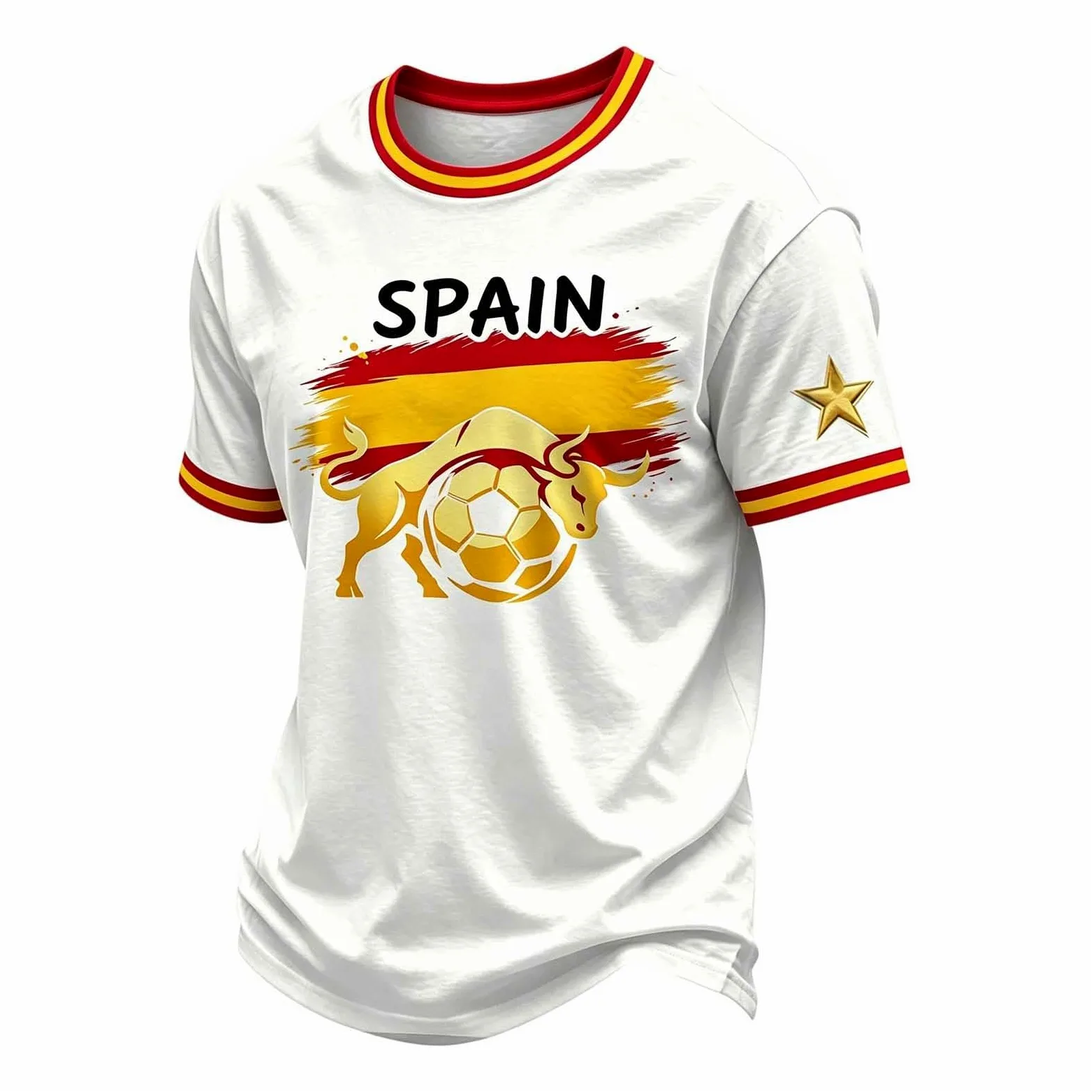 Camiseta EspañA Futbol Mujer,Camiseta Mujer Cuello Redondo Deporte Manga Corta Camiseta úTbol con Estampado GeoméTrico De Toro Suave Y Transpirable T-Shirt para Juegos Y Regalos