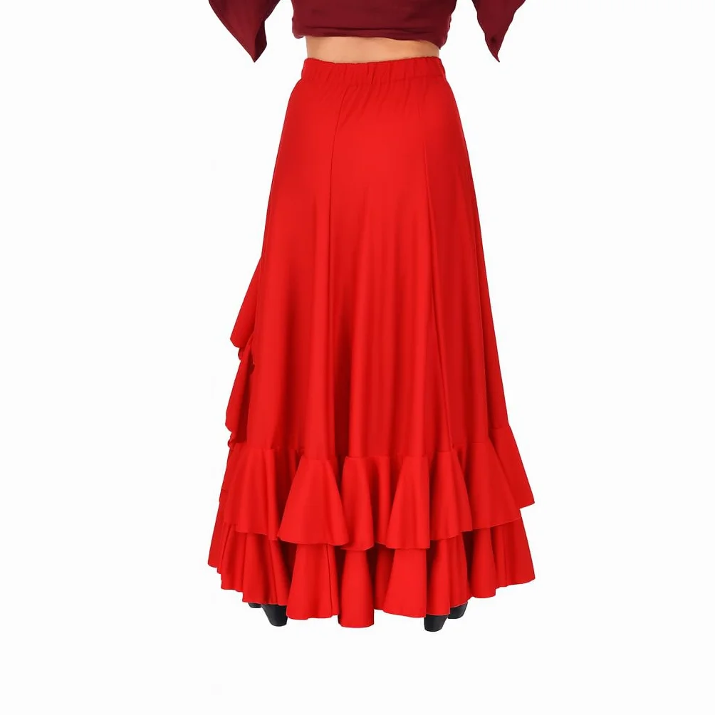 Falda Flamenca con 5 Volantes para Baile Profesional y Ensayo, Gran Vuelo y Tejido Elástico