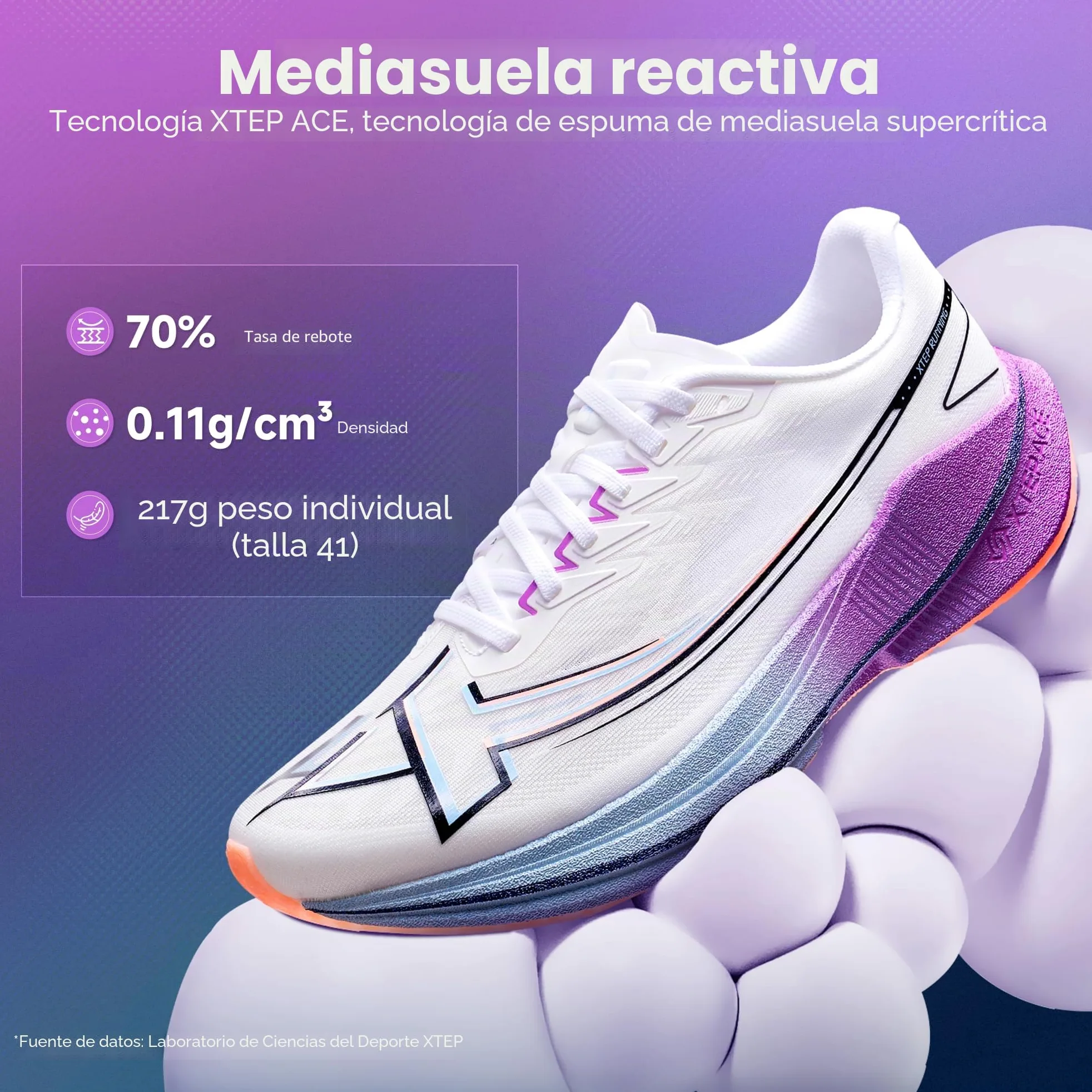 XTEP Zapatillas de correr para hombre, para principiantes, maratón, placa de carbono en forma de pala, 70% de amortiguación, ligeras, transpirables, antideslizantes, amortiguadas