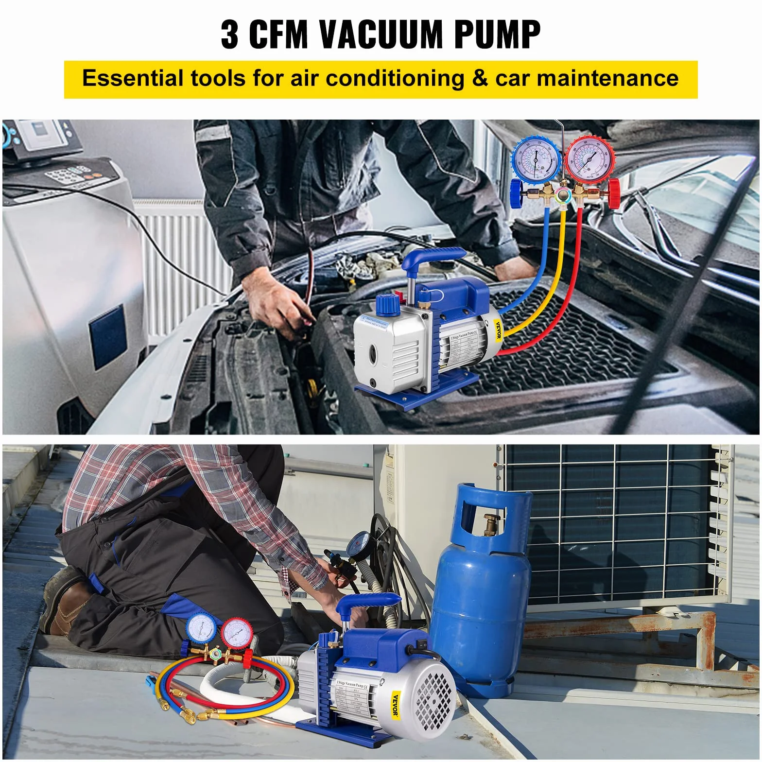 VEVOR 3 CFM 1/4HP HVAC Bomba de Vacio con Manómetros Diagnósticos