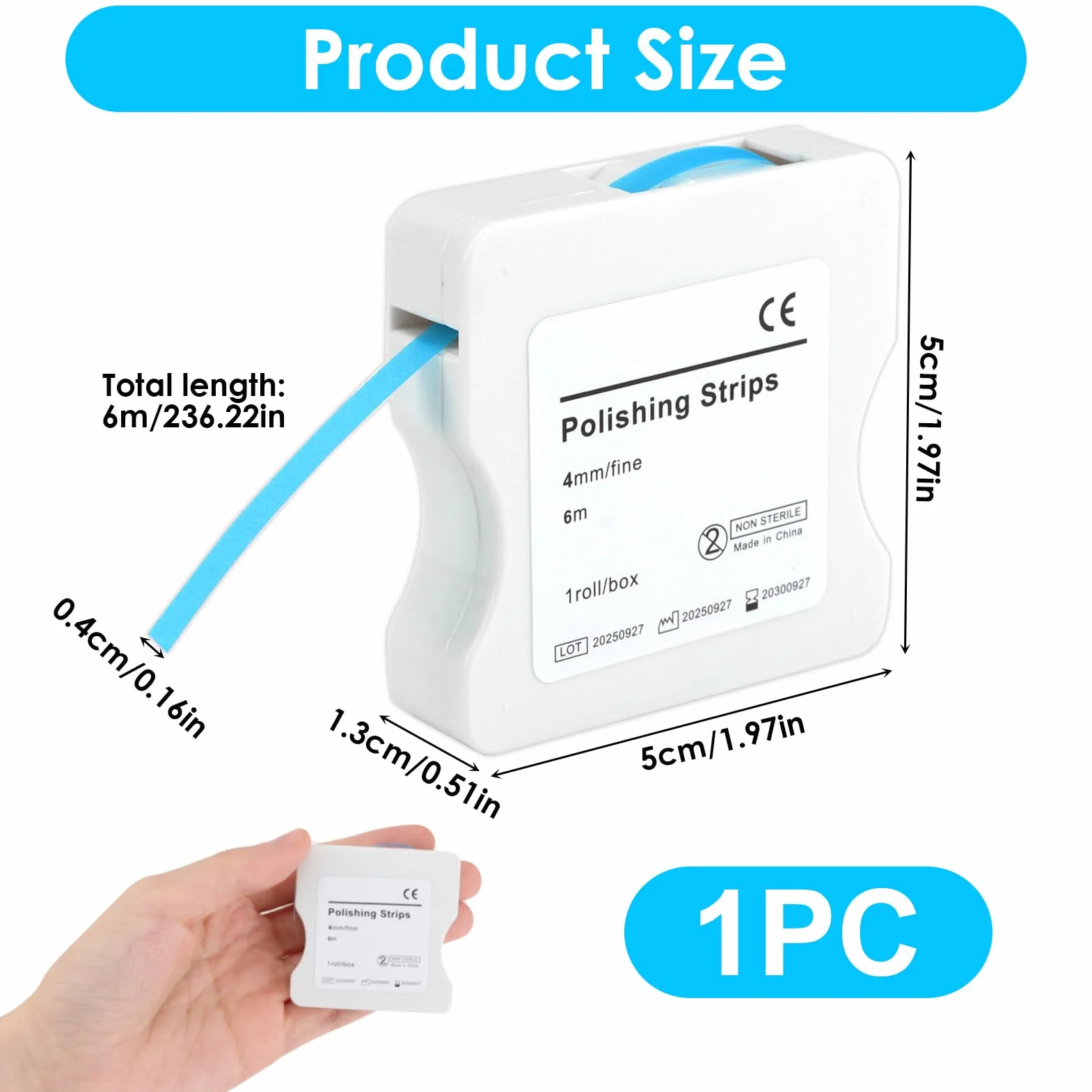 Papel Lija Dental Bandas Abrasivas 6m/Rollo Tamaño Fino 4mm Ancho Herramienta de Lijado Interdental