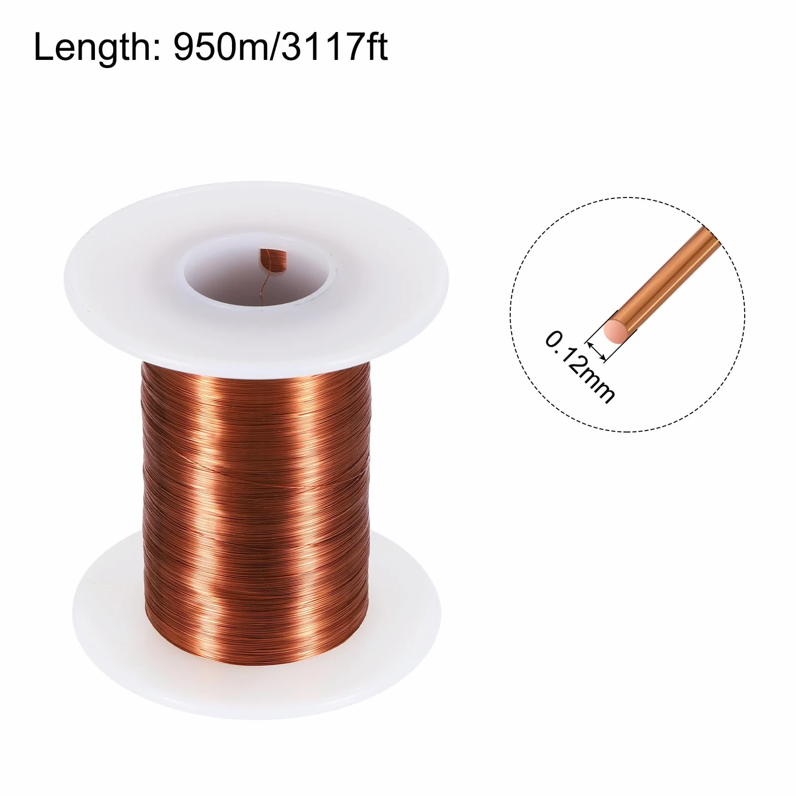 QUARKZMAN Alambre Magnético de Cobre Esmaltado 0.12mm 3117Pies 100G 130℃ para Transformadores