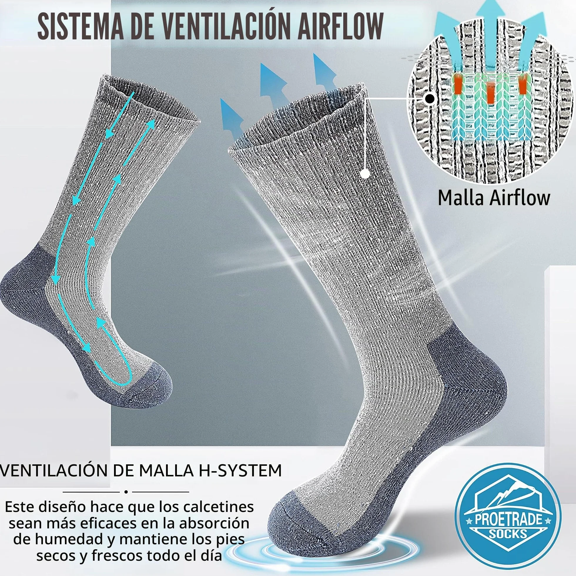 PROETRADE Calcetines Térmicos Lana Merino 4 Pares, Invierno Gruesos Cálidos Antiampollas Running Ciclismo Talla 36-46