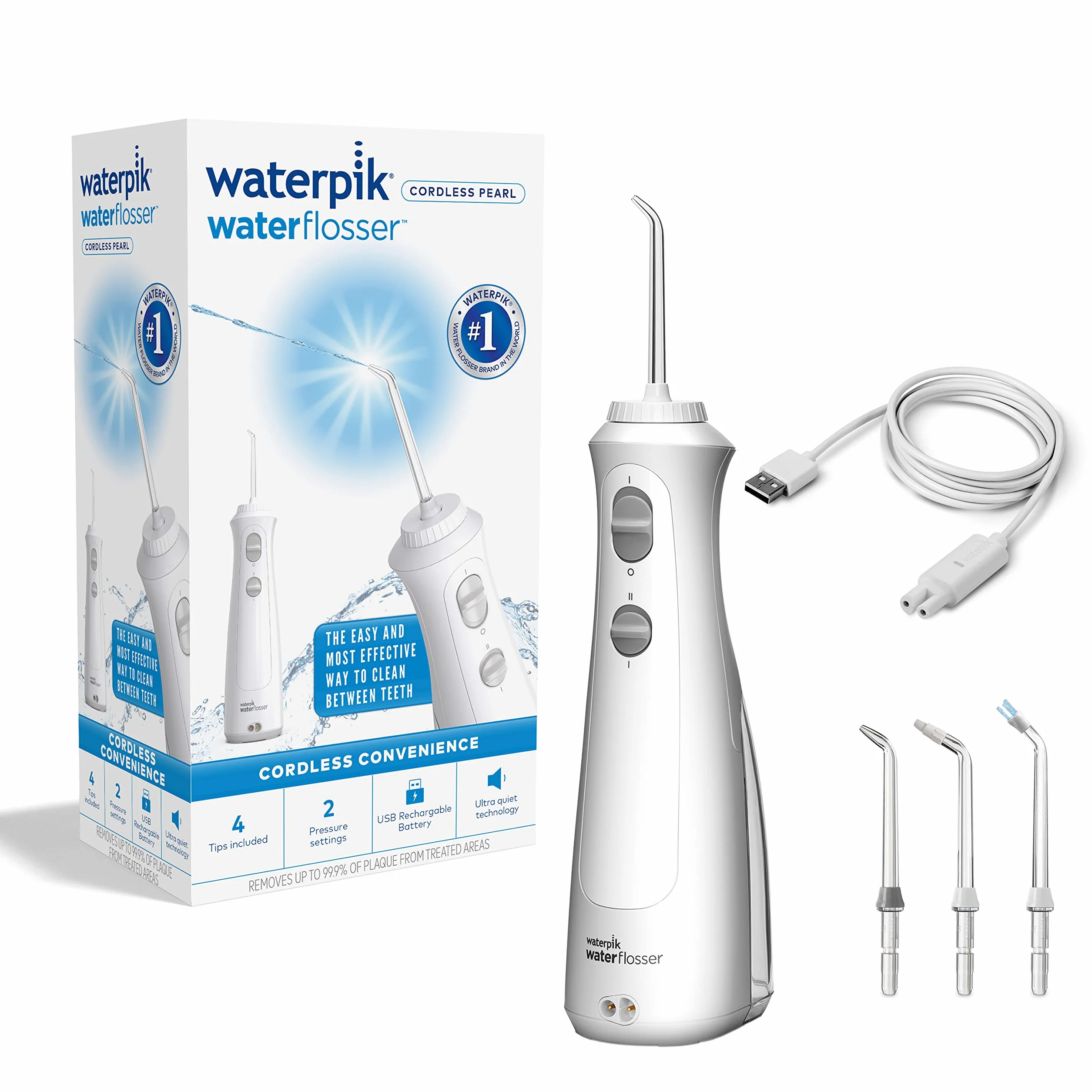 Waterpik Irrigador Dental Inalámbrico WF-13, Cepillo Eléctrico Recargable, Elimina Placa, Portátil Blanco