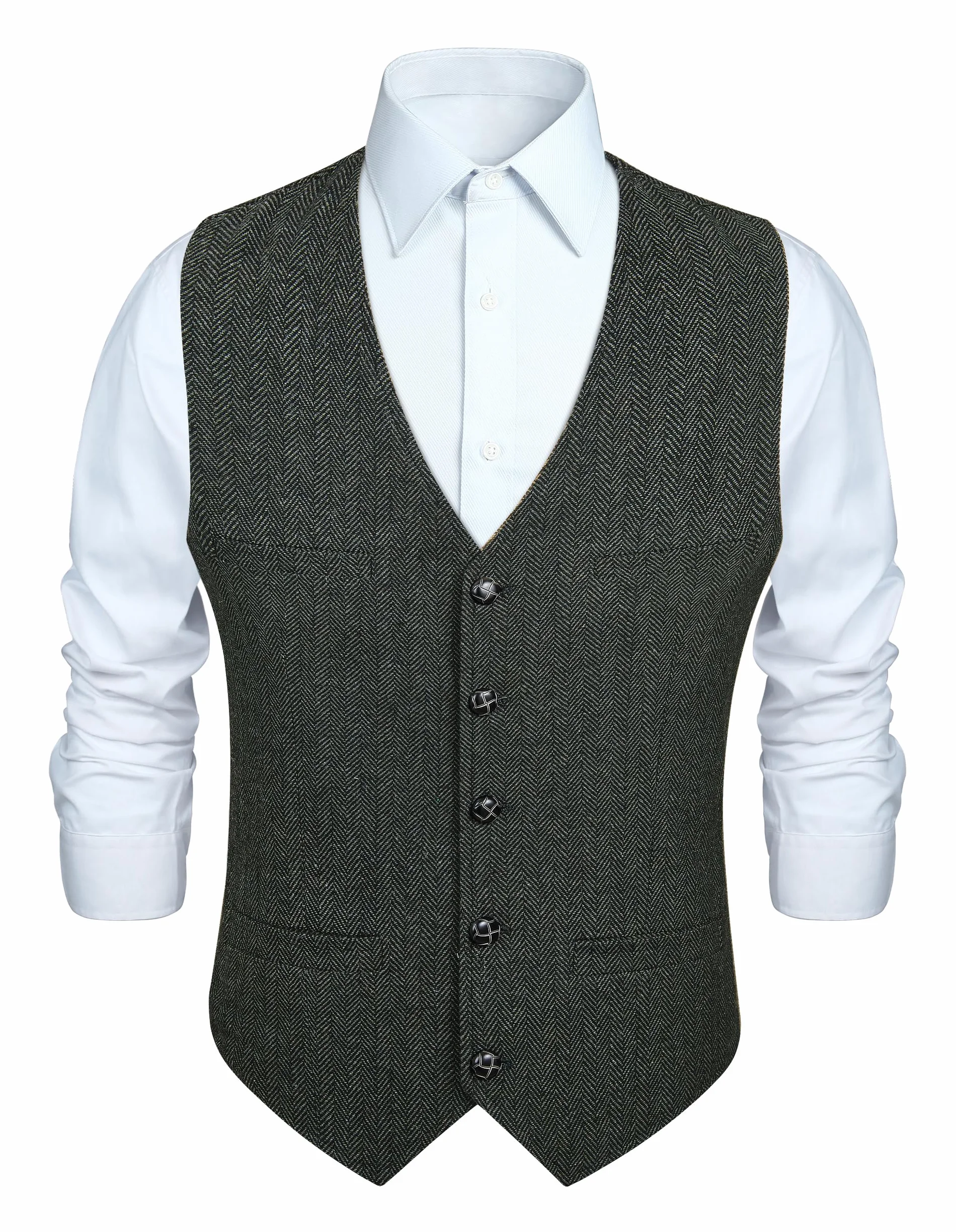 HISDERN Chaleco Traje Hombre Vintage Casual Chaleco Tweed de Lana Hombre para Boda Negocios con Bolsillos