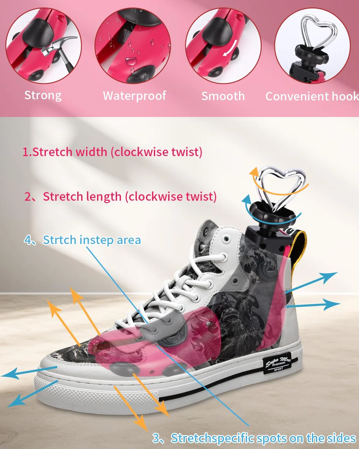 Yulado Hormas para Zapatos, Plástico Ensanchador de Con Calzador, Dilatador Unisex, Justable Longitud y Anchura Horma Ensanchar Zapatos, Ideales para Deportivas, Planos.