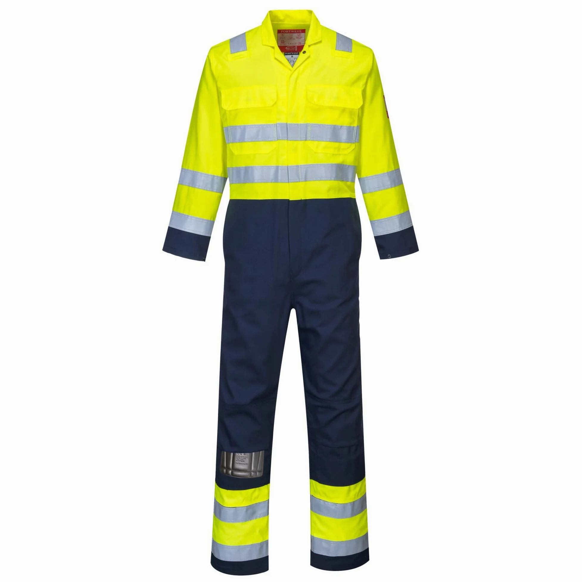 Portwest Buzo De Alta Visibilidad Antiestático Bizflame Pro, Tamaño: L, Color: Amarillo/Marino, BIZ7YNRL