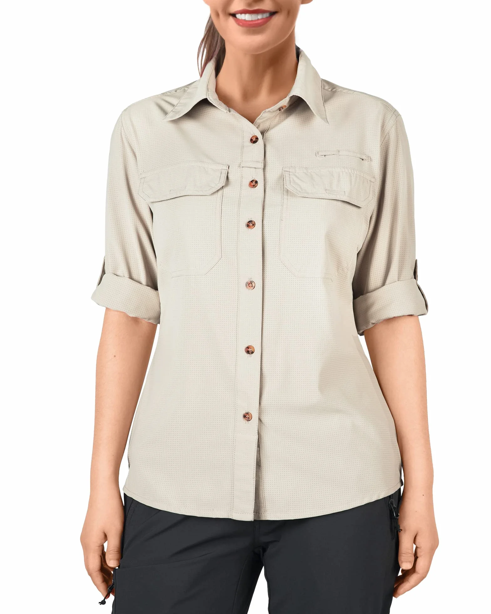 Camisa para mujer UPF50+ protección UV secado rápido manga larga senderismo