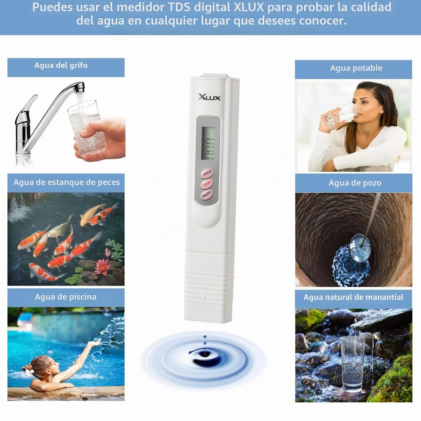 Medidor de TDS XLUX digital 0-9990 ppm precisión ±2%