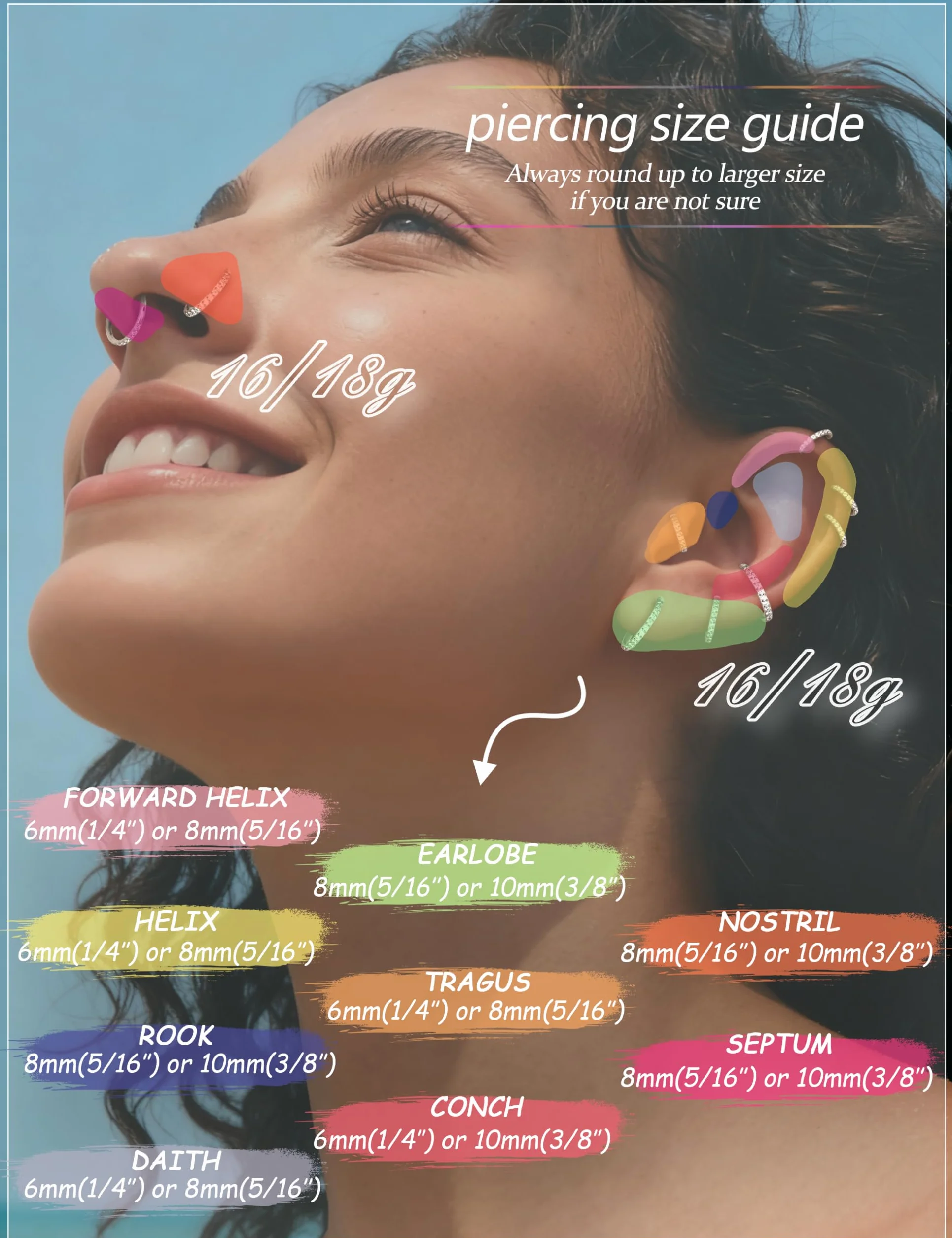 Morfetto Pendientes de Helix de Joyería Piercing Nariz Tragus Conch Aro Con Acero Quirúrgico 16G 18G Anillo Nasal Tabique Daith Rook Joyería Piercing Tragus Helix 6mm 8mm 10mm