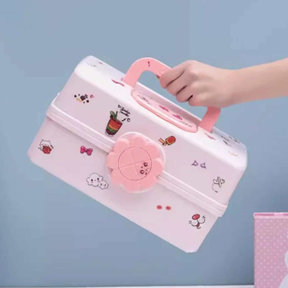 1 caja de almacenamiento de accesorios para el cabello de los niños rosa con banda de goma (extra)