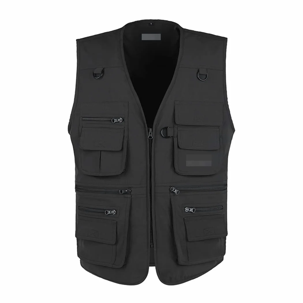 Chaleco de pesca de gran tamaño para hombre, sin mangas, chaleco negro para trabajo al aire libre